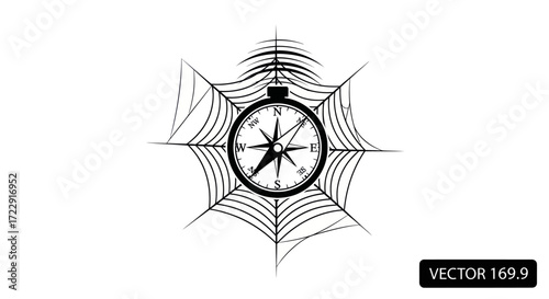 Directional trap a compass entangled in a spiderweb representing navigation and constraint a blend