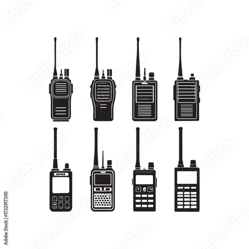 Set of Walkie Talkie Radio Silhouettes Communication Devices Icons (1).eps