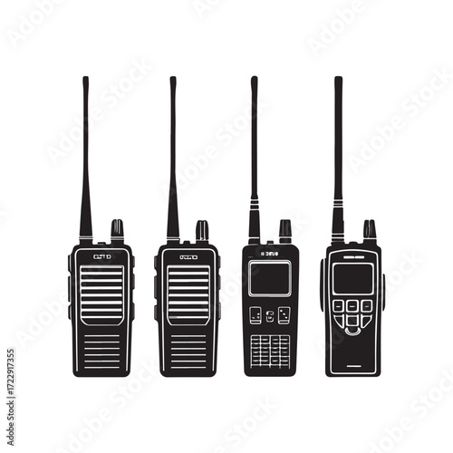 Set of Walkie Talkie Radio Silhouettes Communication Devices Icons (3).eps