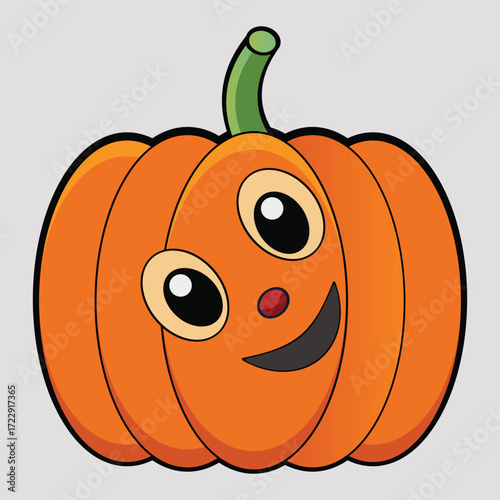 Whimsical Pumpkin: A cheerful, cartoon-style pumpkin, perfectly carved with a friendly smile and playful expression, evokes the essence of Halloween.