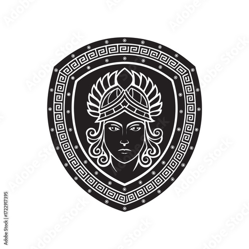 Silhouette of Athena?s Aegis Shield ? Black on White Style (2).eps