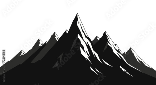 Majestic mountain peaks in monochrome illustration offering stark contrast and dramatic shadows