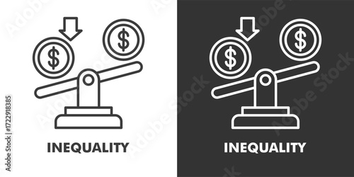 Inequality Icon Filled Outline Vector Illustration in Black and White