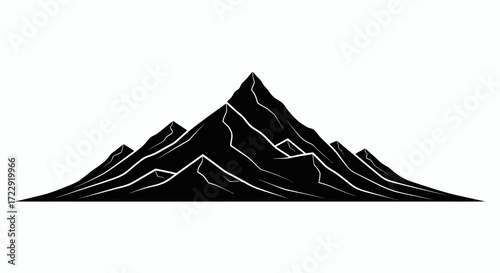 Striking monochrome mountain range illustration emphasizing peaks and ridges panorama