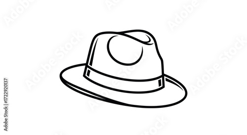 Stylized classic fedora hat illustration with clean vector lines and white backdrop