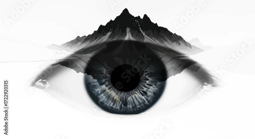 Surreal fusion of human perception and majestic mountain landscapes artwork