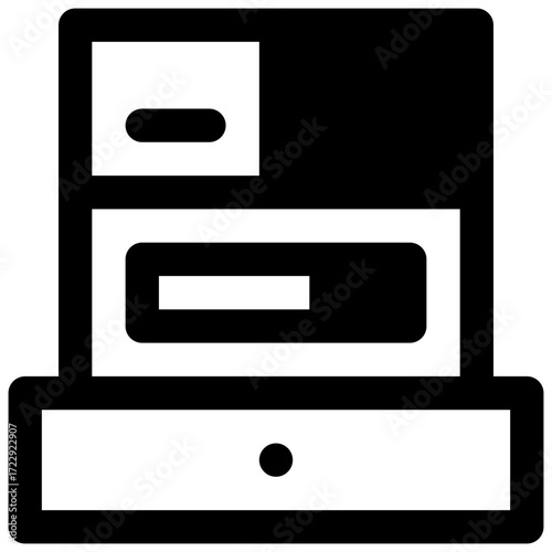 Cash register. Outlined stroke vector icon with black-filled details.