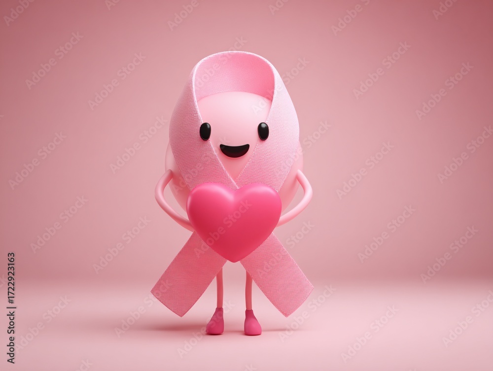 Fototapeta premium Breast Cancer Awareness Cute 3D Pink Ribbon Character