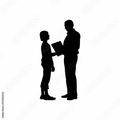 Counselor and parent discussing student progress report silhouette