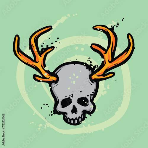 Skull with horn Cartoon Vector Illustration