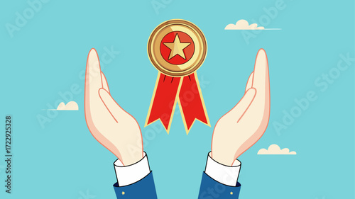 get a certificate from training, Success in obtaining a skills certificate, getting international certificate for meet work quality control standards, businessman hand holding ribbon of appreciation