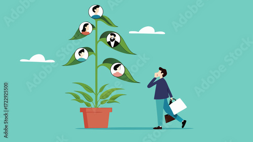 businessman selecting employee candidates to make business growth illustration. human resources recruitment or hiring new employee. staff recruitment for make good teamwork at business concept design