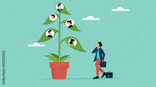 businessman selecting employee candidates to make business growth illustration. human resources recruitment or hiring new employee. staff recruitment for make good teamwork at business concept design