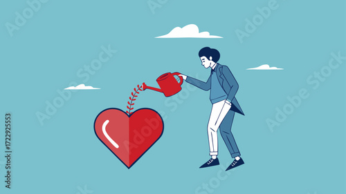 work passion, mindset or attitude to work according to our talents and interests, businessman work with heart, Businessman pouring water to fill heart shaped metaphor of passion vector Illustration