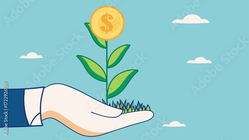 investment dividend growth, Get bigger profits and increase wealth from investments, businessman investor hand holding money flower plant concept vector illustration