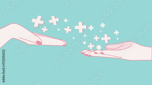encouragement or making others happy, positive vibes concept, businessman's hand gives a positive health icon to his co-worker concept vector illustration