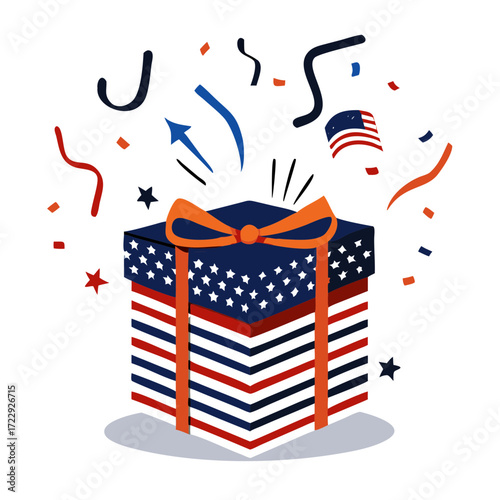 gift box american independence day design suitable for use on banner or social media content with american flag pattern