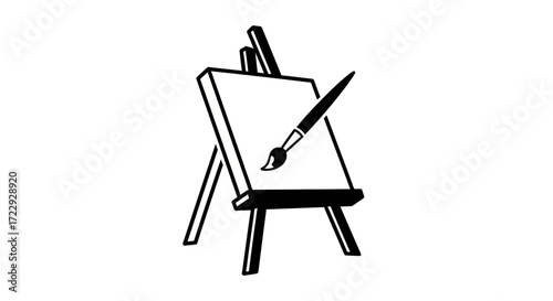 Artistic expression with blank canvas on easel and paintbrush creating visual art masterpiece