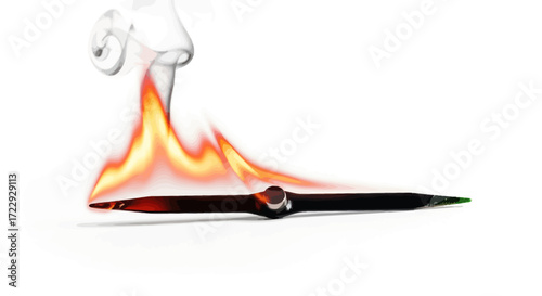 Burning drawing instrument representing destruction of creativity on blank backdrop