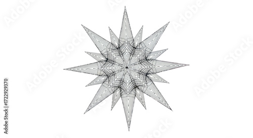 Complex star burst pattern created with intricate line work and sharp angles on white background