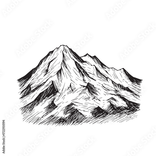 Black and White Mountain Illustration Image in Minimalist Line Art Style, Clean and Elegant Design
