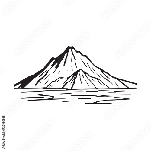 Black and White Mountain Illustration Image in Minimalist Line Art Style, Clean and Elegant Design