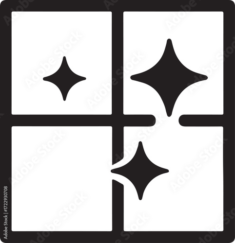 Silhouette sparkling glass surface icon for cleaning, hygiene, shine, and polished look.