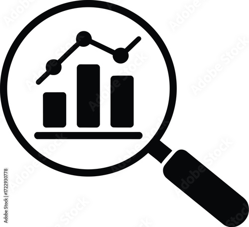 Magnifying glass with business chart for analytical and strategic planning showing progress and upward trends for corporate success and financial analysis report