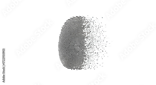 Fingerprint disintegration concept depicting loss of identity and security breach
