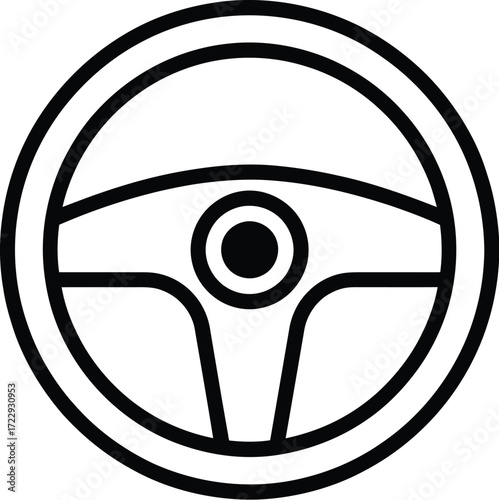 Steering wheel outline illustration depicting control and navigation isolated on white offering a minimalist design element for automotive or transport related content