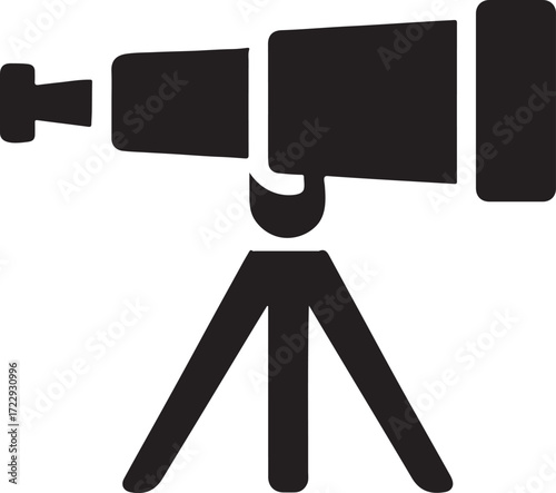Silhouette telescope icon for astronomy, science, stargazing, exploration, and space observation.