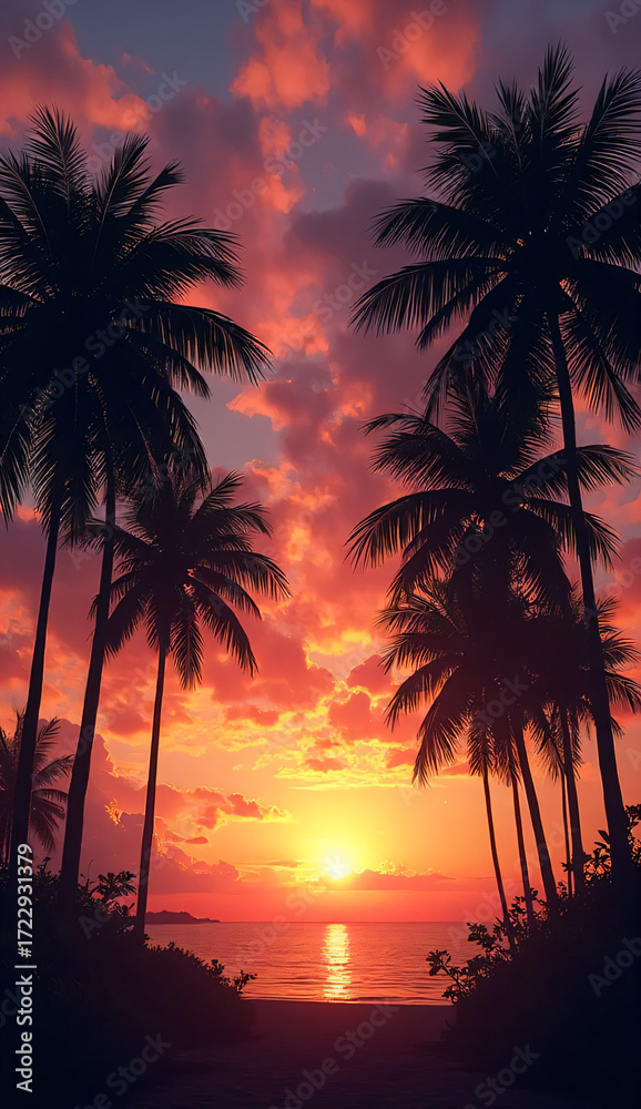 Obraz premium Tropical Palm Tree Sunset