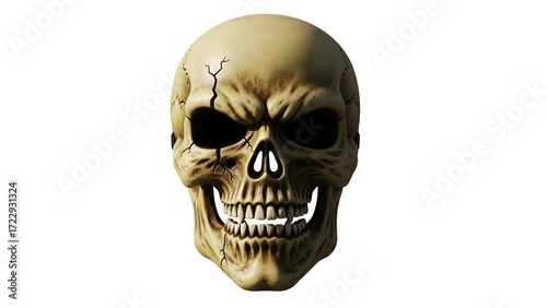 Scary Halloween skull mask with cracked cheekbone, perfect for spooky celebrations and costume parties
