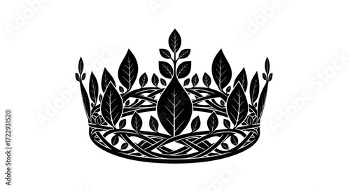 Leafy crown design with intertwining branches, a symbol of nature's reign and earthy majesty