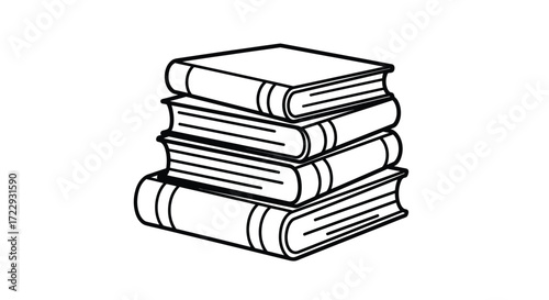 Line art illustration of a stack of books forming a knowledge tower concept