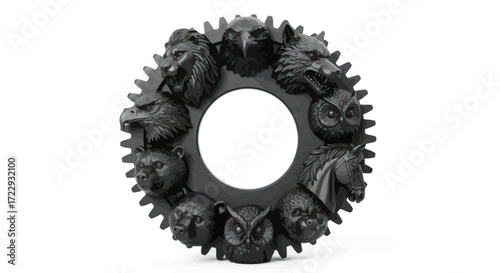 Monochrome animal kingdom mechanical gear a representation of interconnectedness and raw animal