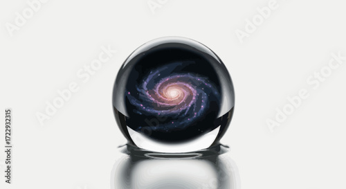 Mystical galaxy captured inside a luminous crystal ball reflecting infinite cosmic energy