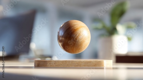 Wooden sphere levitation on wooden platform