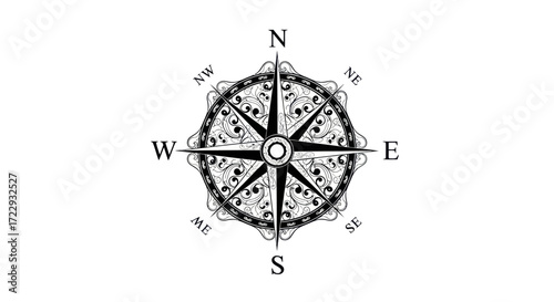Ornate windrose compass rose with north east south west directional indicators