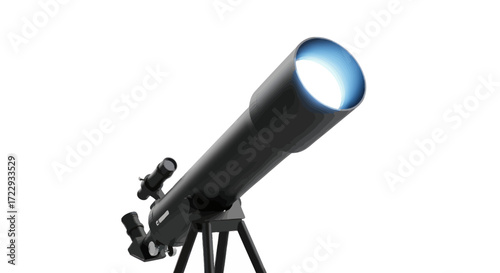Telescopic instrument for astronomical observation set against a white backdrop