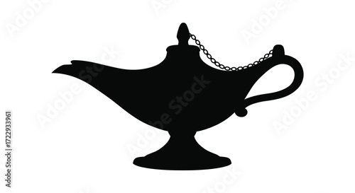 A dark magic lamp with a chain striking black silhouette