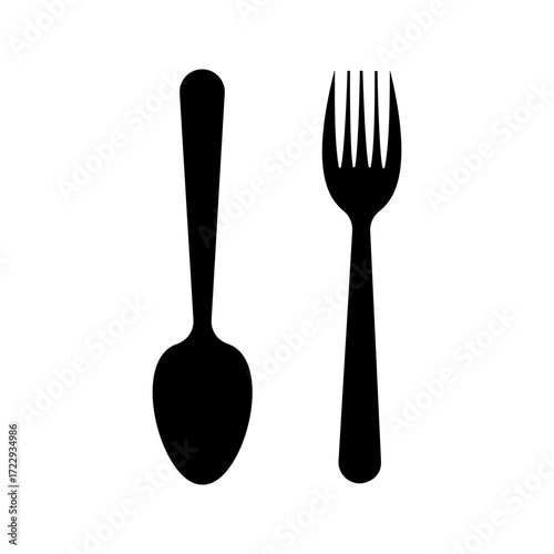 Spoon and fork icon isolated on white background.