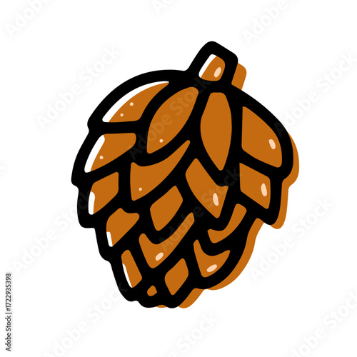 Pine cone doodle image. Hand-drawn pinecone sign. Eco symbol of nature, autumn, winter holidays. Brown botanical fall icon. A cozy decorative element. Forest line art. Vector seasonal illustration