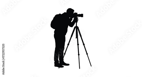 Photographer with camera and tripod a striking dark form silhouette