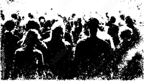Crowd of people silhouetted in a dark setting. Vector illustration representing a gathering in an abstract composition.
