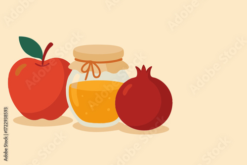 Elegant Rosh Hashanah Vector Design with Holiday Symbols