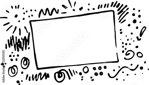 Blank frame with doodle elements around it. Simple vector illustration featuring artistic patterns and textures.