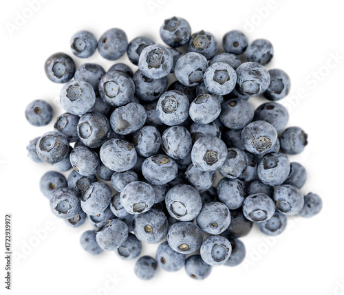 Overhead shot of a large group of ripe, fresh blueberries arranged in a natural pile.