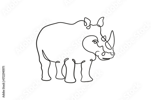 Vector illustration of a rhinoceros in detailed style, isolated on white background, perfect for wildlife themes, African safari design, endangered species awareness, logos, educational and creative p