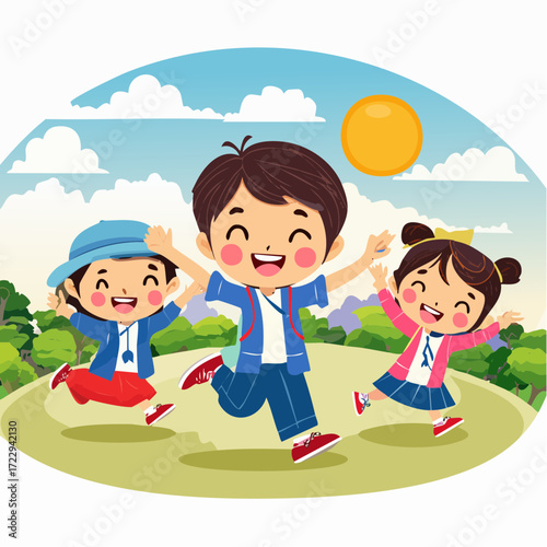 子供たちが走り回る様子のベクターイラスト素材